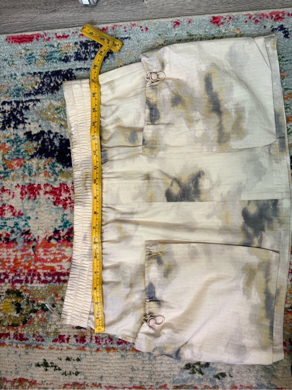 Zara Tie Dye Cargo Mini Skirt Beige Grey Elastic Waist Utility Pocket Large - Picture 6 of 7
